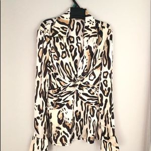 Cache Silk Animal Print Blouse